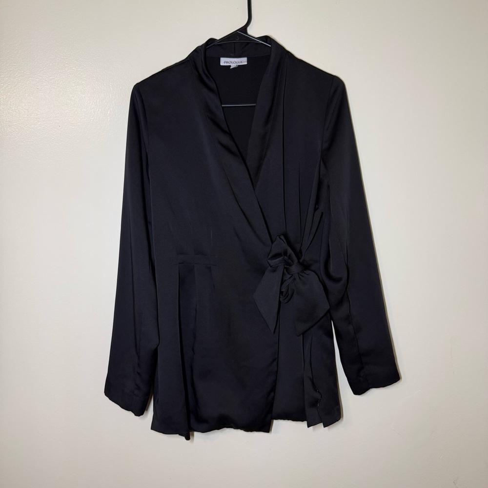 Prologue Women’s Black Wrap Long Sleeve Elegant Blouse